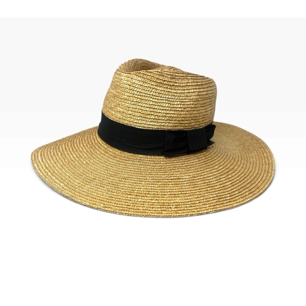 Brixton Womens Straw Wide Brim Sun Hat Beige Black Bow Size Small Summer